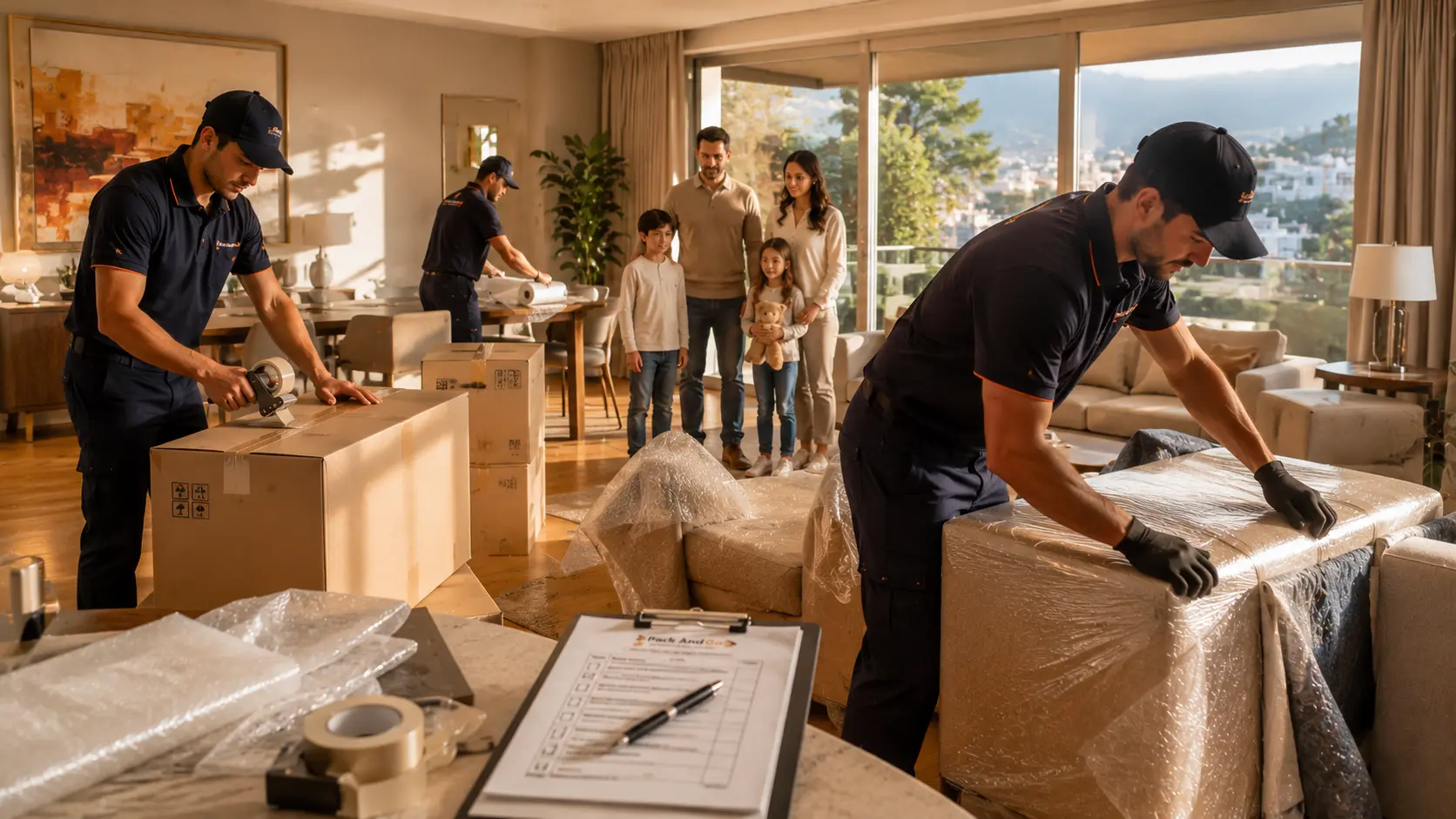 Family preparing an international move